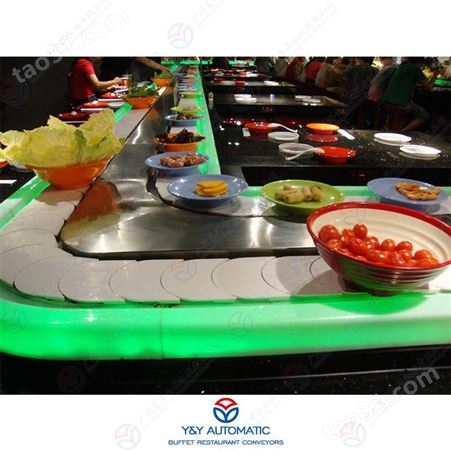 广州昱洋内置LED发光灯款旋转餐厅出餐输送设备