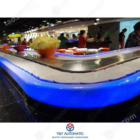 广州昱洋内置LED发光灯款旋转餐厅出餐输送设备