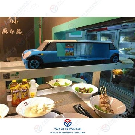 火锅店送餐机器人设备_微型火车火锅送餐设备_轨道式火锅智能送餐设备