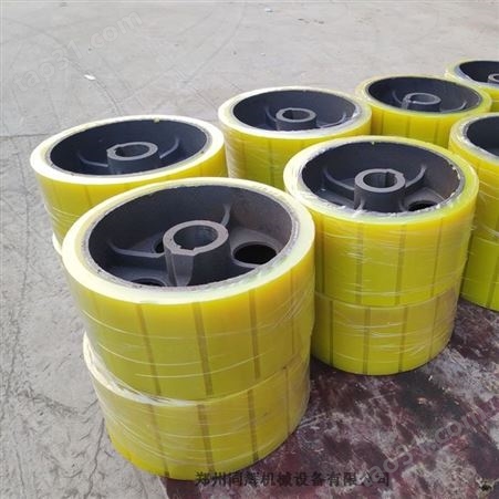 混凝土水泥砂浆搅拌机罐用黄色聚氨酯胶轮 摩擦传动胶轮托轮滚轮厂家