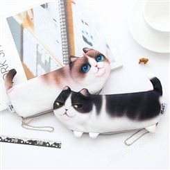 创意猫咪文具袋厂家 创意可爱笔袋定制 仿真动物文具盒定做logo 学生文具用品厂家
