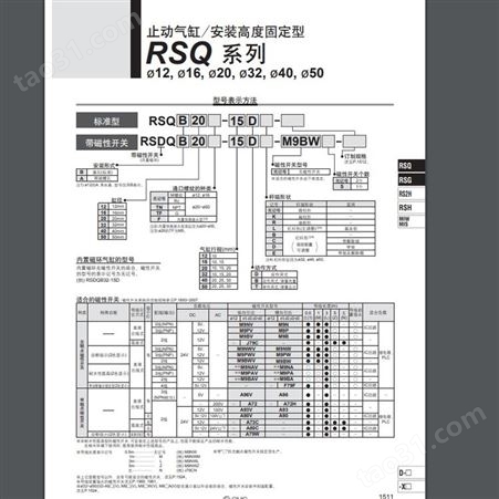 日本SMC 止动气缸 RSQ/RSDQ/RSG/RSDG